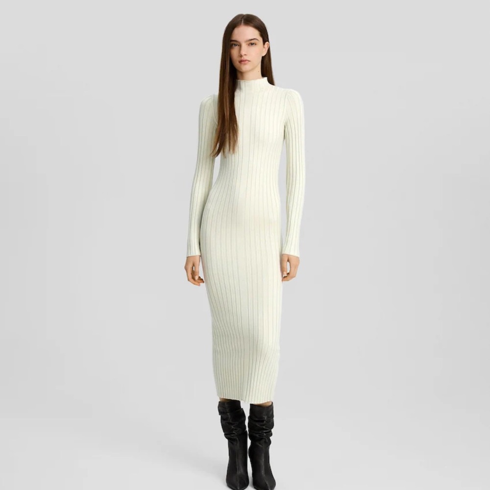 Zara Cream Ribbed Midi Dress